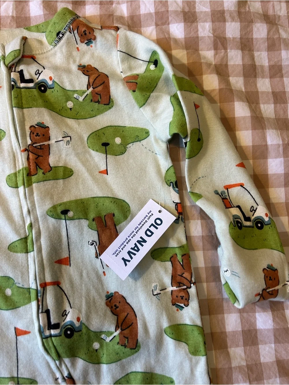 Old Navy Baby Green Golf Bear Footed One-Piece NWT